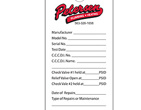 Petersen Plumbing Repair Tag