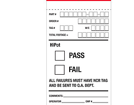 Pass/Fail Testing Tag - HiPot