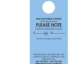 Custom Door Hanger Tag - New Ulm Public Utilities