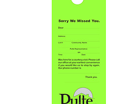 Custom Door Hanger Tag - Pulte Homes