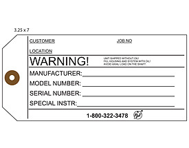 Oil Warning Tag with Two Clipped Corners & a Fiber Patch Reinforcement