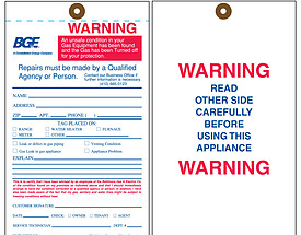 Perforated Rectangle Warning Tag for Gas Equipment