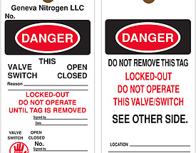 Custom Tyvek Danger/Lockout Hang Tag – Geneva Nitrogen (97189)