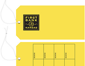 Yellow Vinyl Hang Tag with Clipped Corners for First Bank