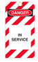 Red & White Striped Danger In Service Vinyl Hang Tag