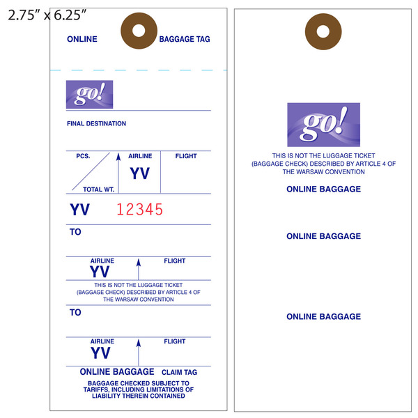 Custom Printed Airline Hang Tags St. Louis Tag