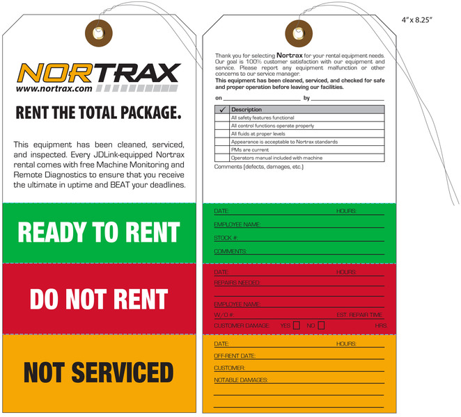Custom Ready to Rent & Equipment Rental Tags
