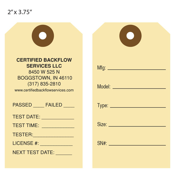 Custom Backflow Inspection Tags St Louis Tag