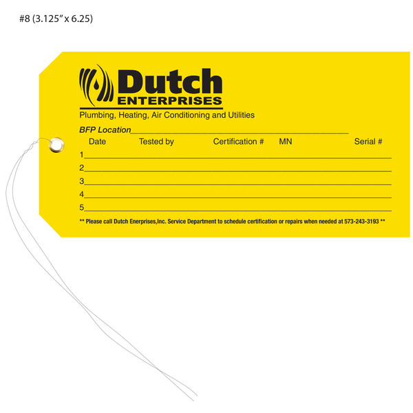 Custom Backflow Inspection Tags St Louis Tag