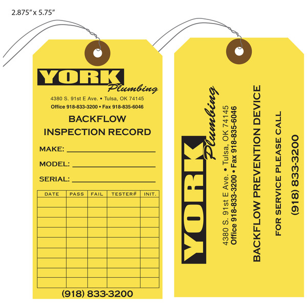 Custom Backflow Inspection Tags St Louis Tag