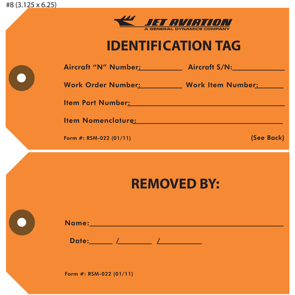 Custom FAA Aircraft Part Inspection Tags St. Louis Tag