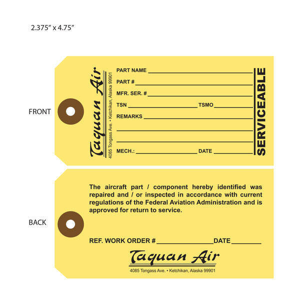 Custom FAA Aircraft Part Inspection Tags