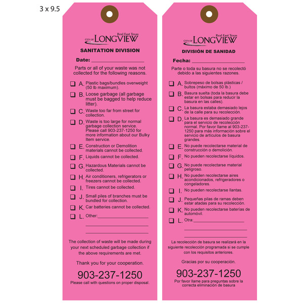 Custom Printed Foreign Language Hang Tags St. Louis Tag