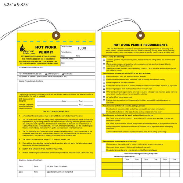 Custom Hot Work Permit Tags St Louis Tag