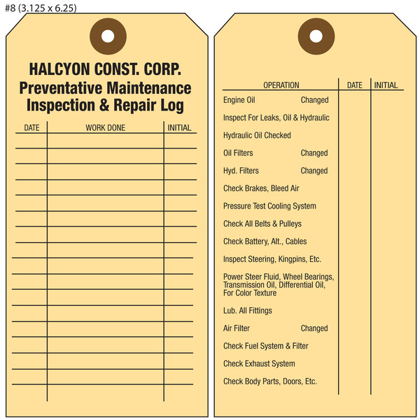 Custom Maintenance Record Hang Tags | St. Louis Tag
