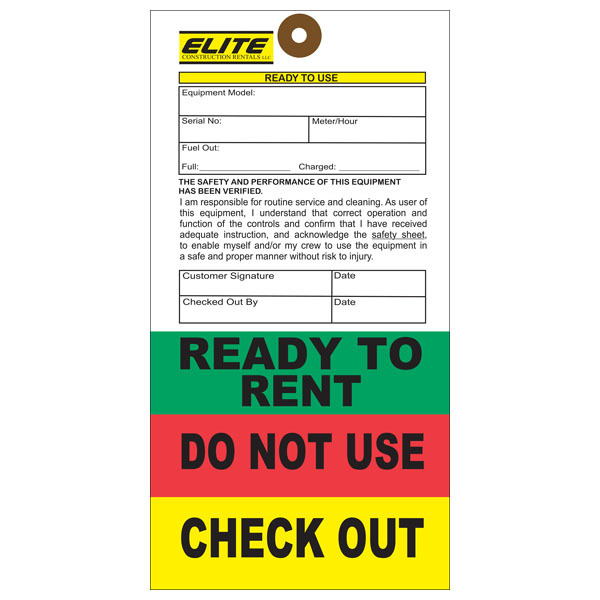 Custom Ready to Rent & Equipment Rental Tags