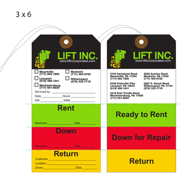 Custom Ready to Rent & Equipment Rental Tags