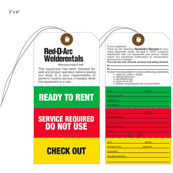 Custom Ready to Rent & Equipment Rental Tags