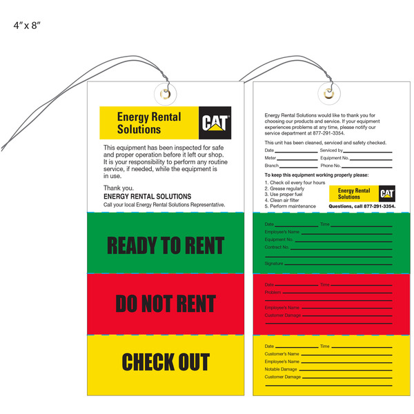 Custom Ready to Rent & Equipment Rental Tags