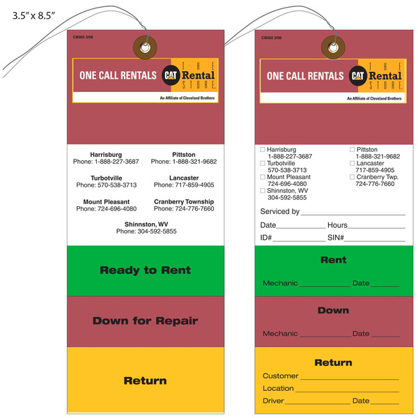 Custom Ready to Rent & Equipment Rental Tags