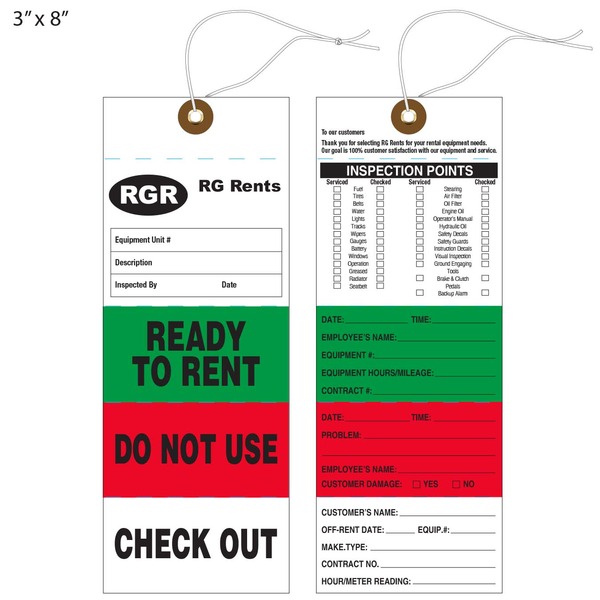 Custom Ready to Rent & Equipment Rental Tags