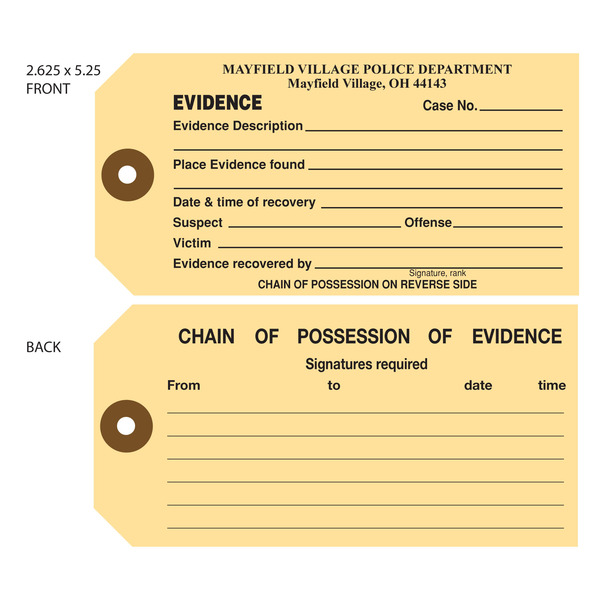 Custom Printed Evidence Hang Tags St Louis Tag